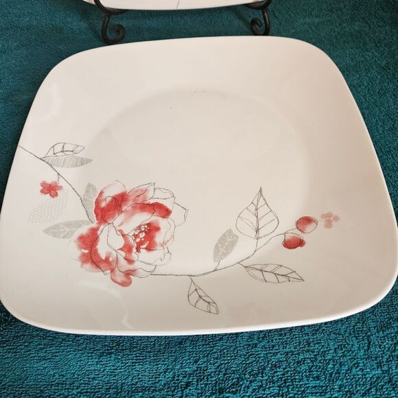 Corelle Blushing Rose 4 Pcs Square Dinner Plates - Picture 2 of 7